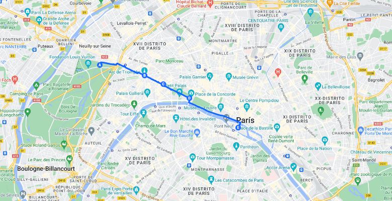 mapa de recorrido paris dia 1 de 5