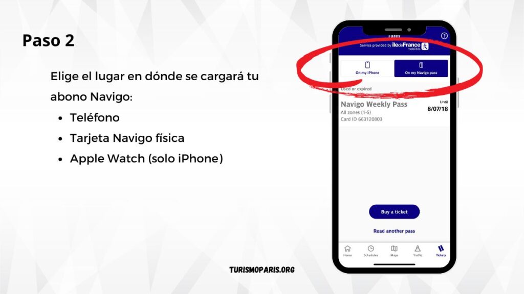 selección de lugar de carga de abonos navigo