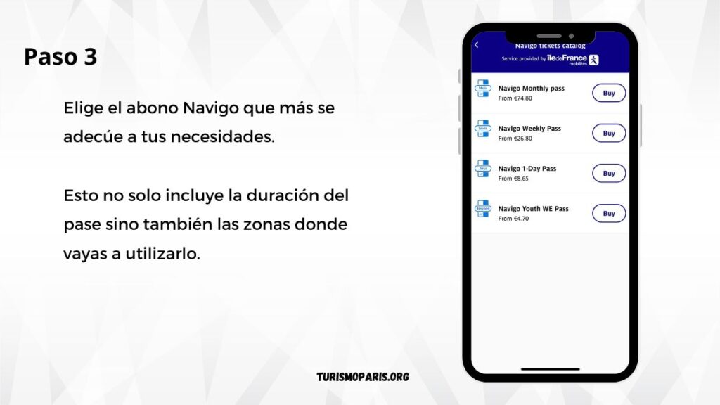 selección de tipo de abono navigo